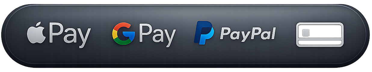 Apple Pay, Google Pay, PayPal, Cards